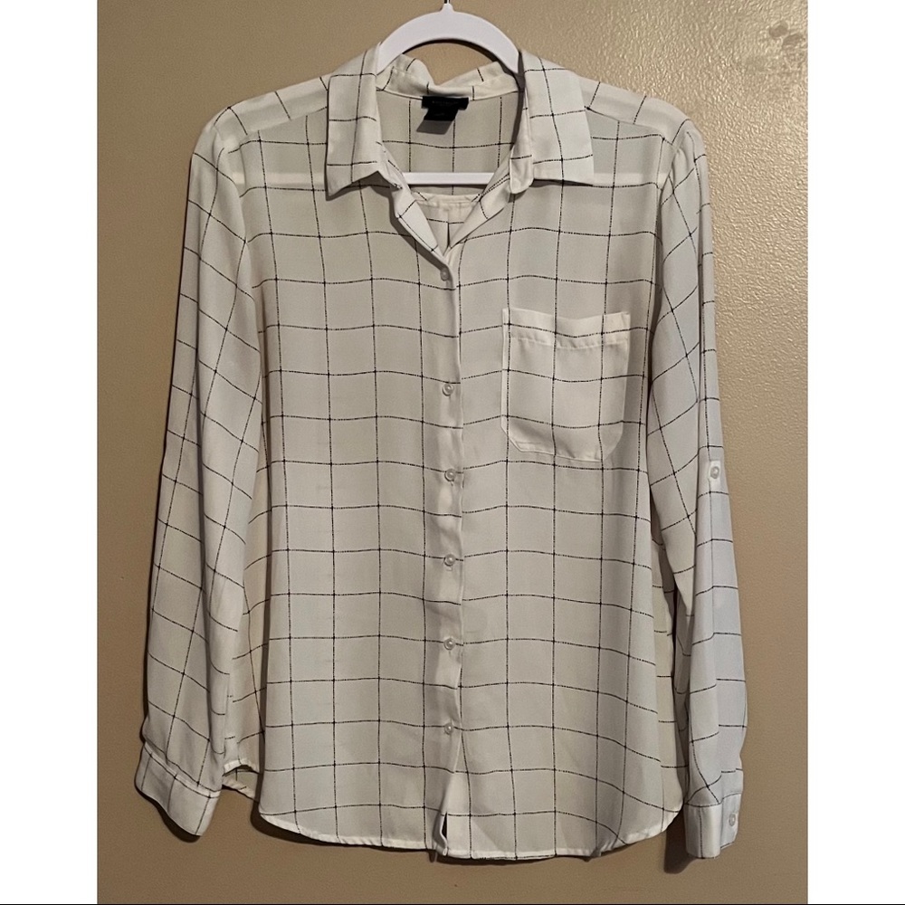 Ann Taylor Factory White Checker Lined Blouse